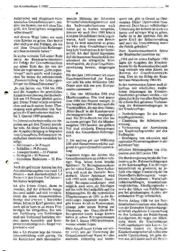 Vorschauseite 2: Konzertierte Aktion im Gesundheitswesen am 4. 12. 1989 in Bonn Pflege im Mittelpunkt der Beratungen