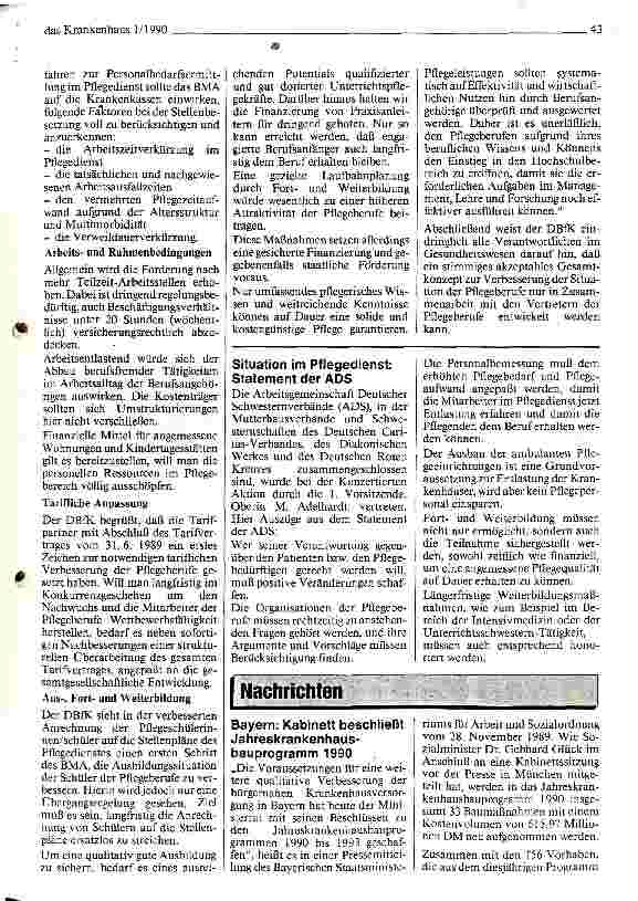 Vorschauseite 6: Konzertierte Aktion im Gesundheitswesen am 4. 12. 1989 in Bonn Pflege im Mittelpunkt der Beratungen
