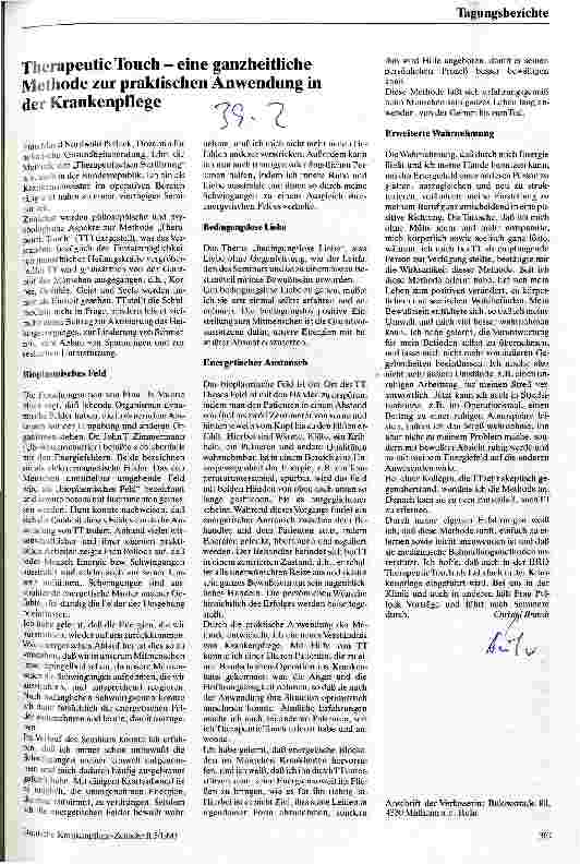Vorschauseite 1: Therapeutic Touch - eine ganzheitliche Methode zur praktischen Anwendung in der Krankenpflege