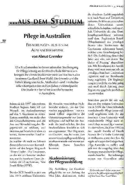 Vorschauseite 1: Pflege in Australien Erfahrungen aus einem Auslandssemester