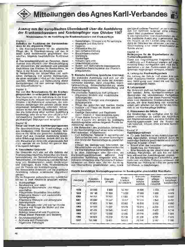 Vorschauseite 1: Auszug aus der europäischen Übereinkunft über die Ausbildung der Krankenschwestern u. Krankenpfleger vom Oktober 1967