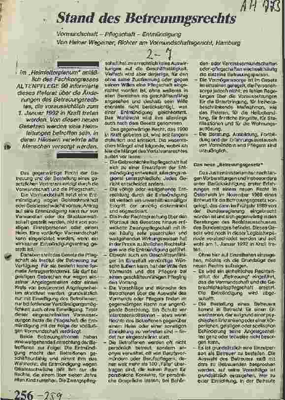 Vorschauseite 1: Stand des Betreuungsrechts Vormundschaft - Pflegschaft - Entmündigung