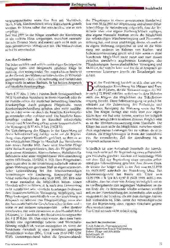Vorschauseite 2: § 37 SGB V: Grenzen der Häuslichkeit in stationären Einrichtungen - Urteil des Sozialgerichts Stuttgart vom 21.12.1999 (AZ: S 4 KR 389/99) -