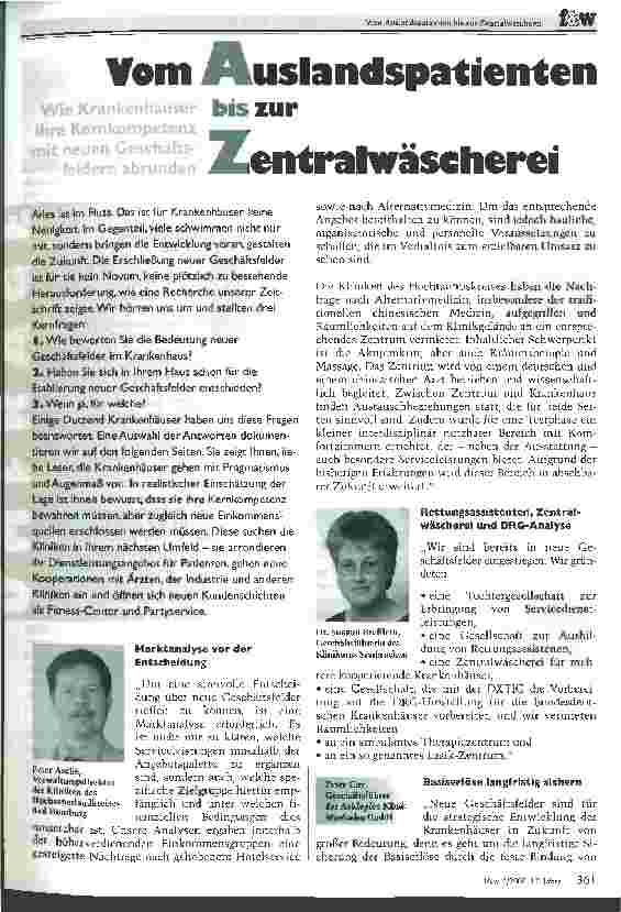 Vorschauseite 1: Vom Auslandspatienten bis zur Zentralwäscherei Wie Krankenhäuser ihre Kernkompetenz mit neuen Geschäftsfeldern abrunden