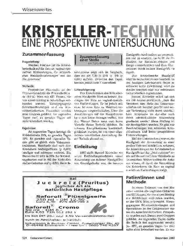 Vorschauseite 1: KRISTELLER - TECHNIKEINE PROSPEKTIVE UNTERSUCHUNG