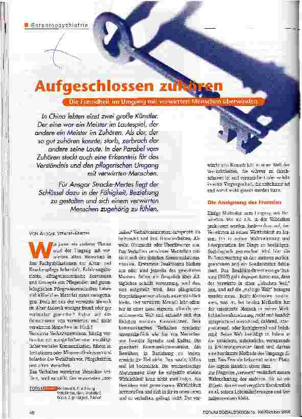 Vorschauseite 1: Aufgeschlossen zuhören Die Fremdheit im Umgang mit verwirrten Menschen überwinden
