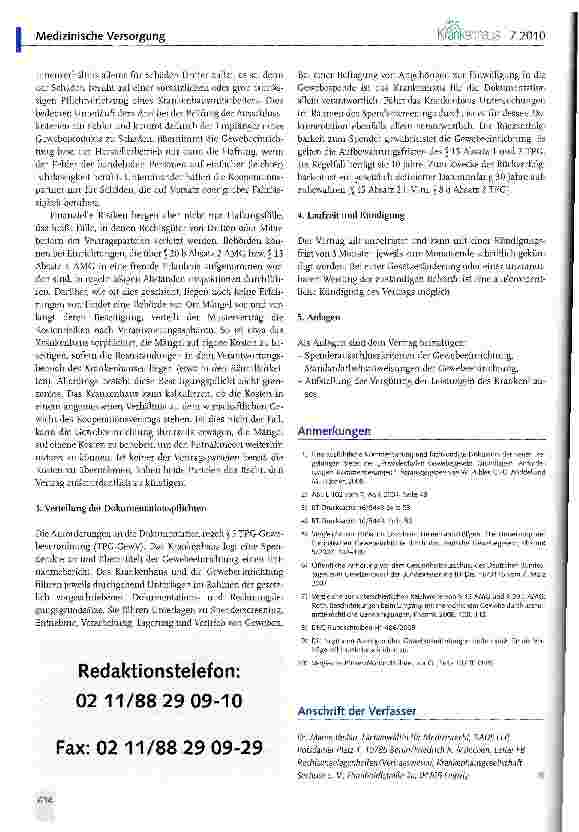 Vorschauseite 6: DKG-Musterverträge zur Kooperation von Krankenhäusern und Gewebebanken bei Gewebeentnahmen