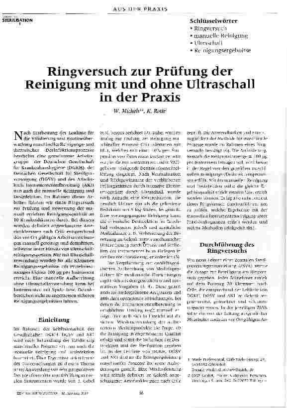 Vorschauseite 1: Ringversuch zur Prüfung der Reinigung mit und ohne Ultraschall in der Praxis