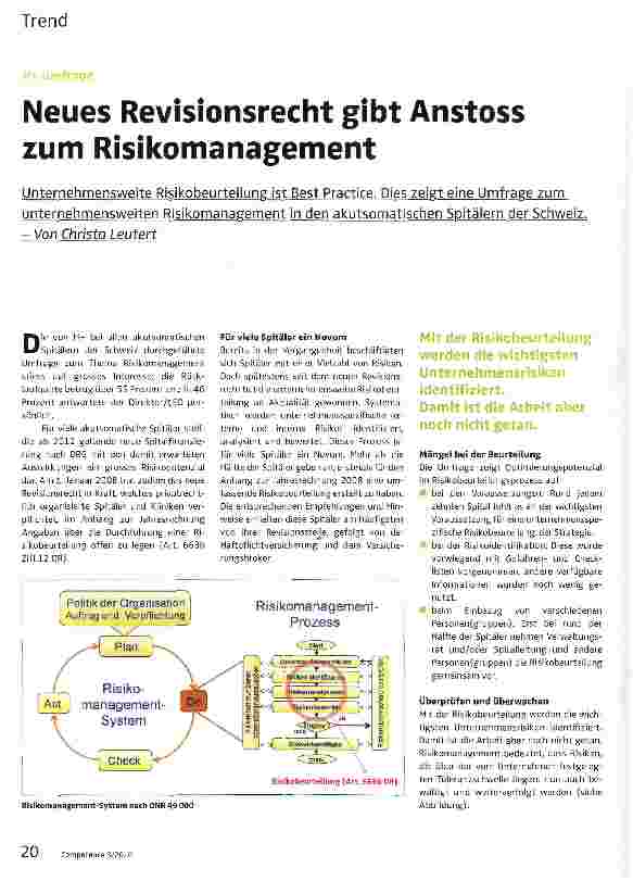 Vorschauseite 1: Neues Revisionsrecht gibt Anstoss zum Risikomanagement