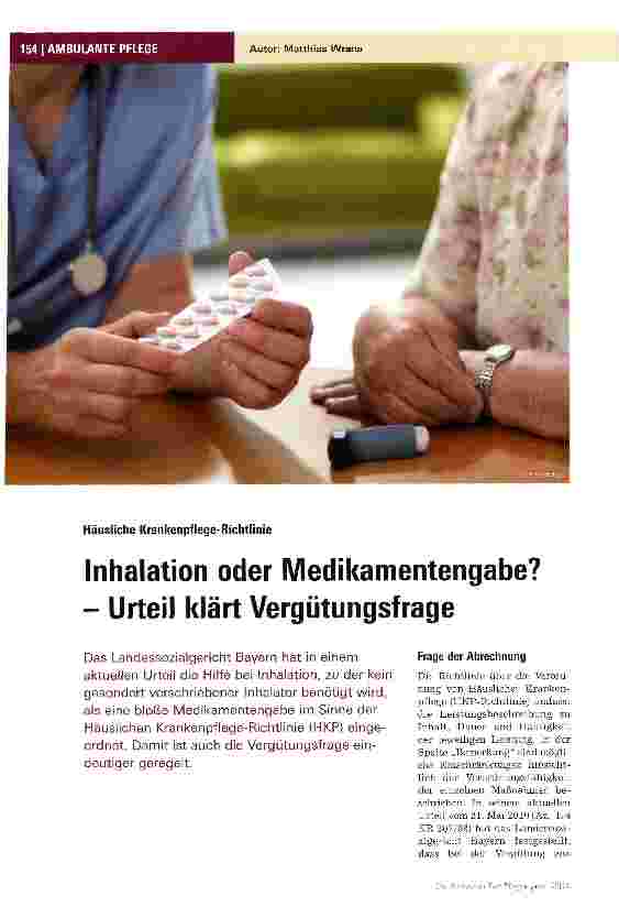 Vorschauseite 1: Inhalation oder Medikamentengabe? - Urteil klärt Vergütungsfrage