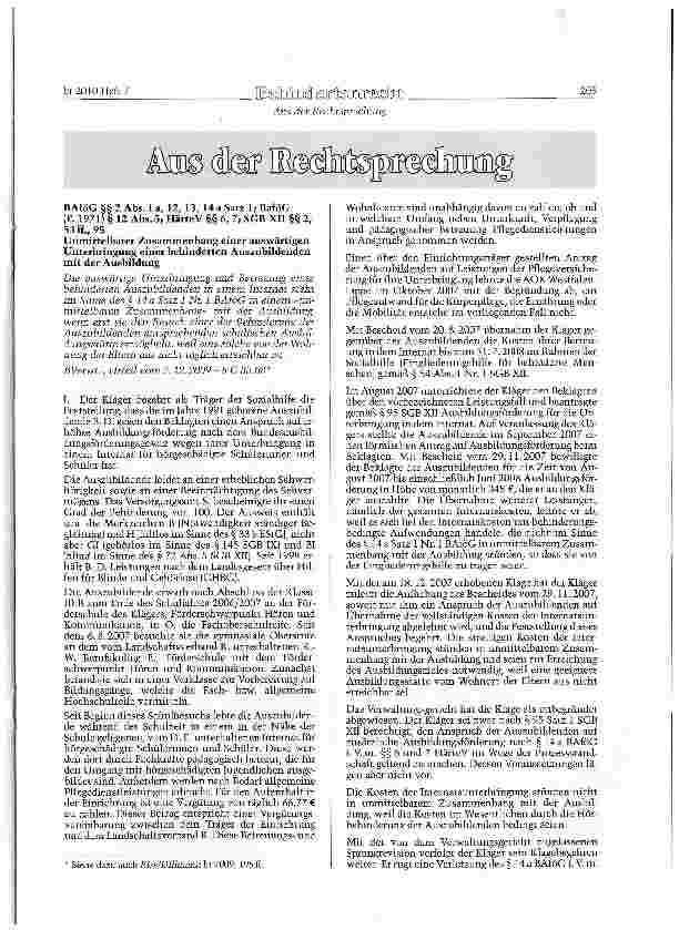 Vorschauseite 1: BAföG §§ 2 Abs. 1 a, 12, 13, 14 a Satz 1; BaföG(F. 1971) § 12 Abs. 5; HärteV §§ 6, 7; SGB XII §§ 2,53 ff., 95Unmittelbarer Zusammenhang einer auswärtigen Unterbringung einer behin…