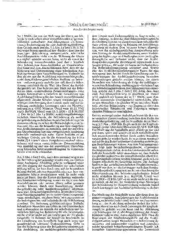 Vorschauseite 4: BAföG §§ 2 Abs. 1 a, 12, 13, 14 a Satz 1; BaföG(F. 1971) § 12 Abs. 5; HärteV §§ 6, 7; SGB XII §§ 2,53 ff., 95Unmittelbarer Zusammenhang einer auswärtigen Unterbringung einer behin…