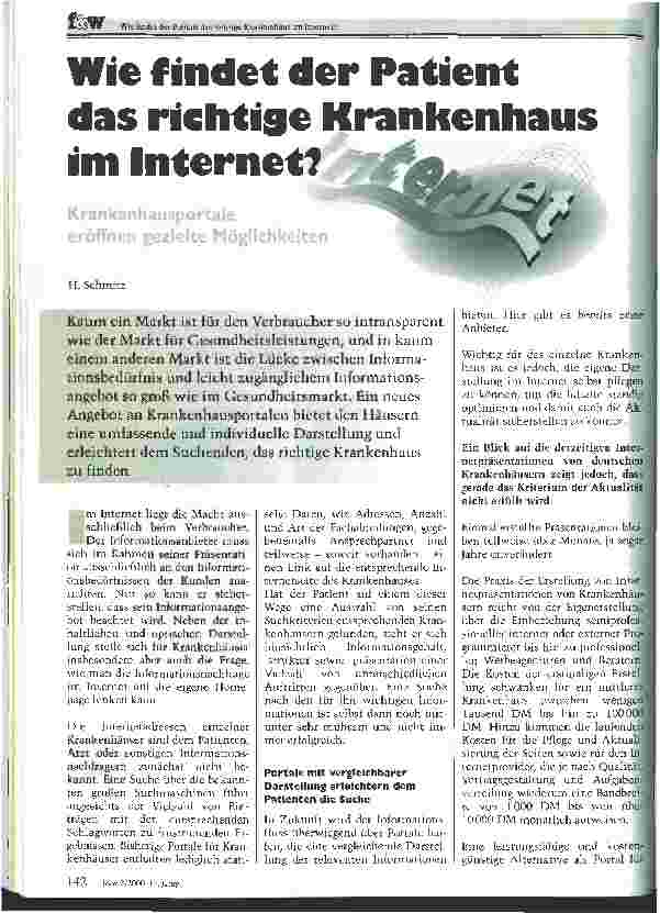 Vorschauseite 1: Wie findet der Patient das richtige Krankenhaus im Internet? Krankenhausportale eröffnen gezielte Möglichkeiten