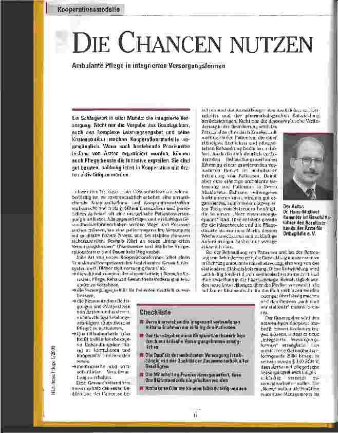 Vorschauseite 1: Die Chancen nutzen Ambulante Pflege in integrierten Versorgungsformen