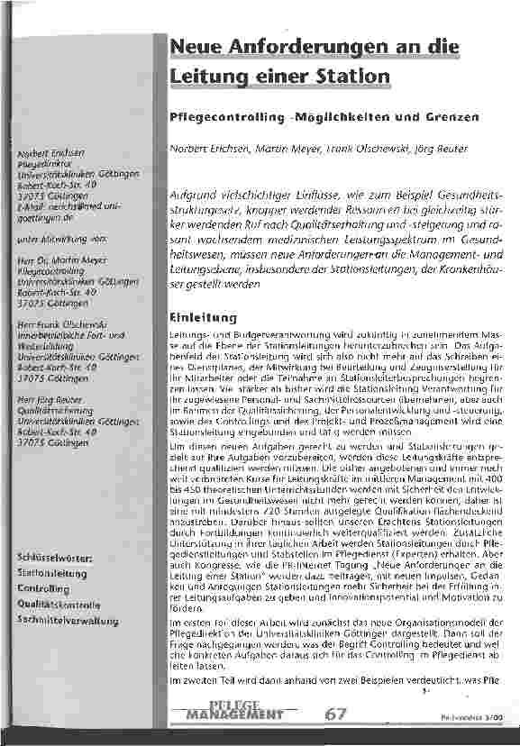 Vorschauseite 1: Neue Anforderungen an die Leitung einer Station Pflegecontrolling - Möglichkeiten und Grenzen