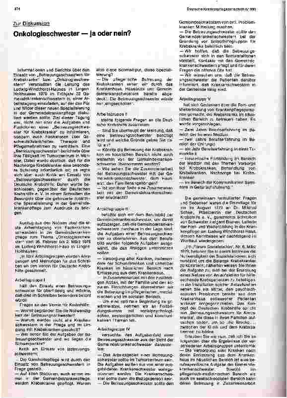 Vorschauseite 1: Zur Diskussion - Onkologieschwester - ja oder nein?