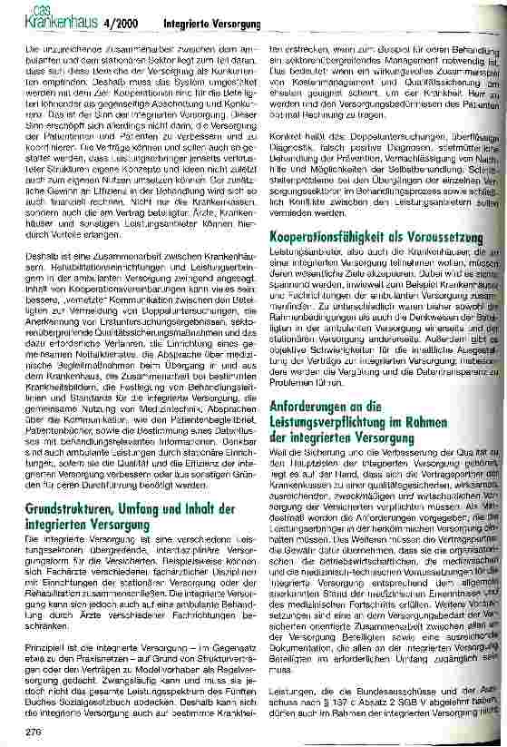 Vorschauseite 2: Integrierte Versorgung - Innovation oder Rückbesinnung auf historische Wurzeln