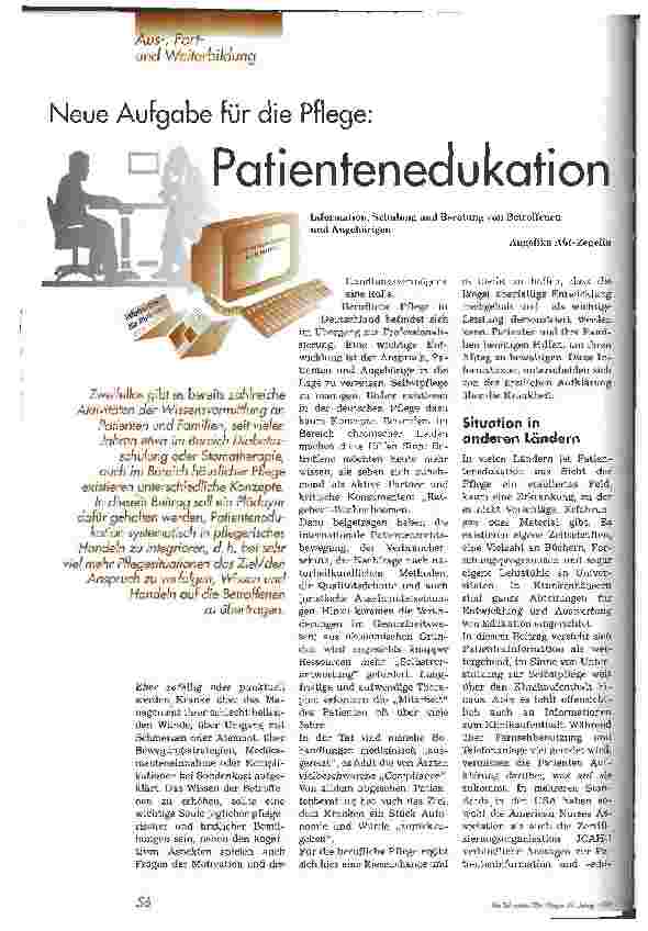 Vorschauseite 1: Neue Aufgabe für die Pflege: Patientenedukation Information, Schulung und Beratung von Betroffenen und Angehörigen