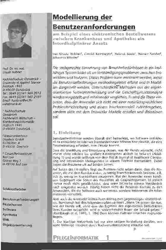Vorschauseite 1: Modellierung der Benutzeranforderungen Am Beispiel eines elektronischen Bestellwesens zwischen Krankenhaus und Apotheke