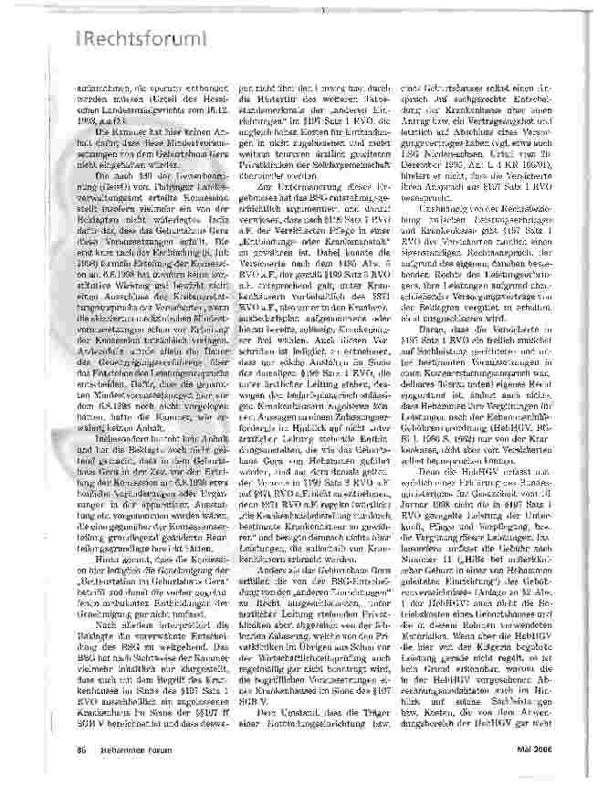 Vorschauseite 6: GEBURTSHAUSPAUSCHALEURTEIL DES SOZIALGERICHTS ALTENBURG VOM 30.9.1999 S 13 KR 2180/98
