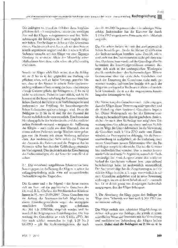 Vorschauseite 6: Zum Schadensersatzanspruch wegen unzureichender Vorkehrungen gegen Sprung aus dem Fenster-Zwangsbehandlung