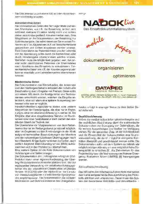 Vorschauseite 3: Spezielle Empfehlungen und Anforderungen zur Implementierung von DV-Systemen in der Notfallmedizin