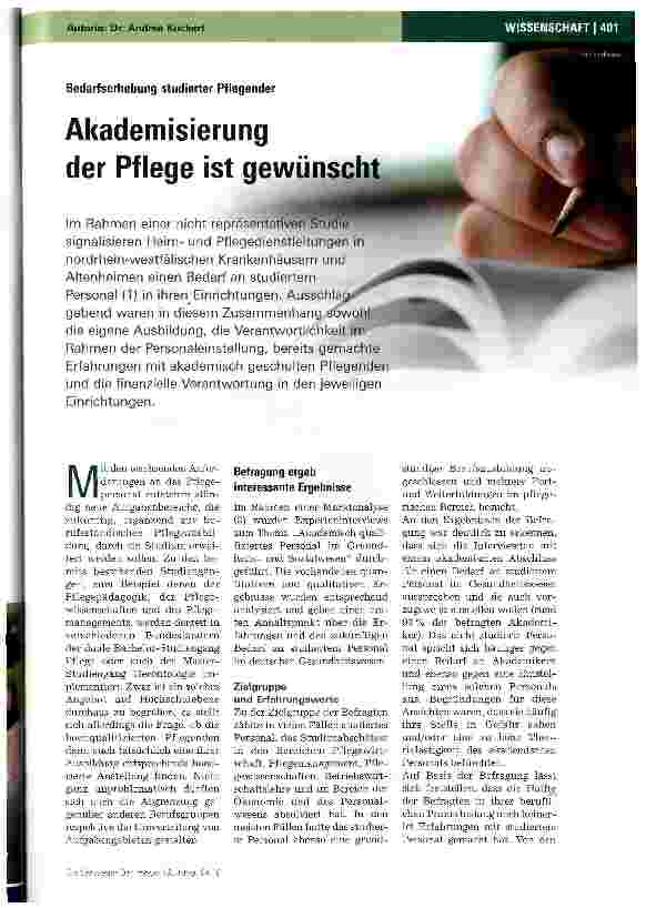 Vorschauseite 1: Akademisierung der Pflege ist gewünscht