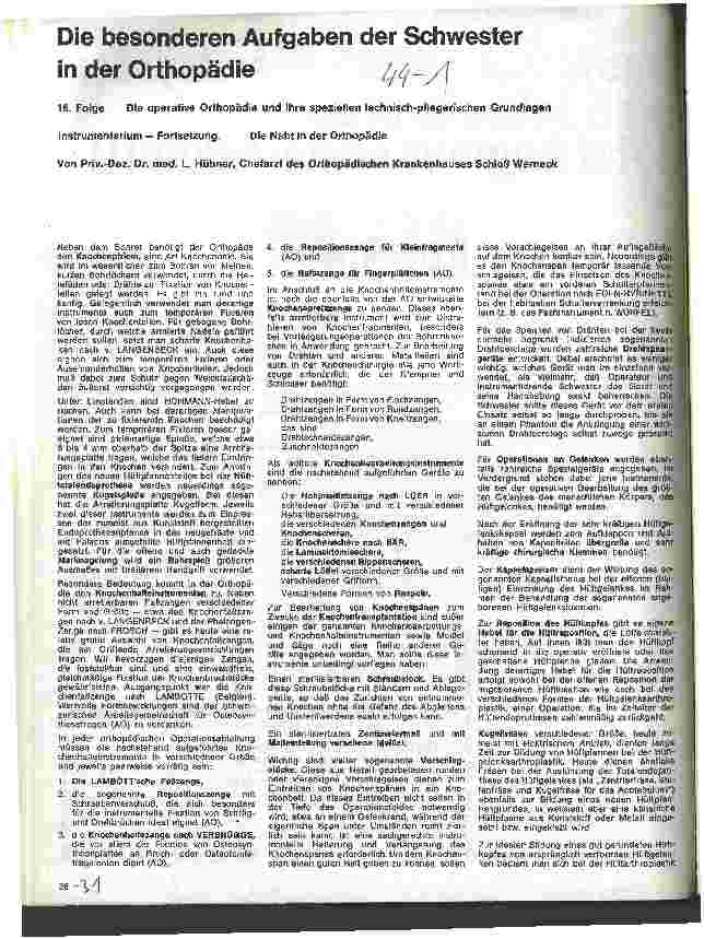 Vorschauseite 1: Die besonderen Aufgaben der Schwester in der Orthopädie 16. Folge: Instrumentarium (Fortsetzung)