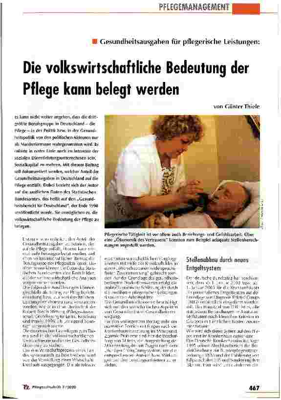 Vorschauseite 1: Die volkswirtschaftliche Bedeutung der Pflege kann belegt werden Gesundheitsausgaben für pflegerische Leistungen
