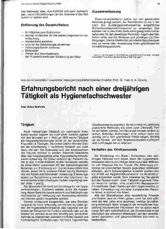 Vorschauseite 1: Erfahrungsbericht nach einer dreijährigen Tätigkeit als Hygienefachschwester