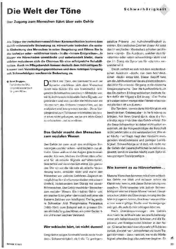 Vorschauseite 1: Die Welt der Töne Der Zugang zum Menschen führt über sein Gehör