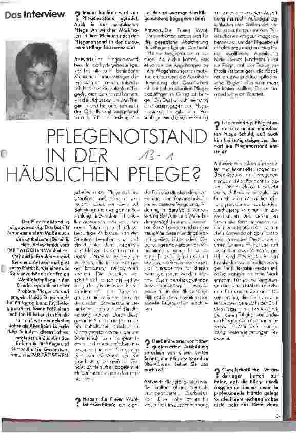 Vorschauseite 1: Pflegenotstand in der häuslichen Pflege? Interview mit Heide Reinschmidt