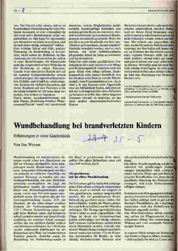 Vorschauseite 1: Wundbehandlung bei brandverletzten Kindern Erfahrungen in einer Kinderklinik