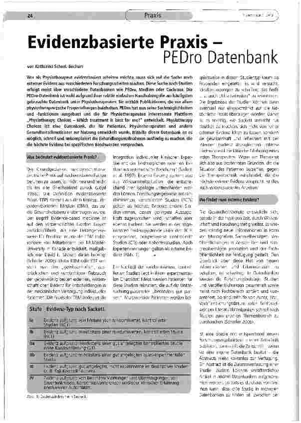 Vorschauseite 1: Evidenzbasierte Praxis - PEDro Datenbank