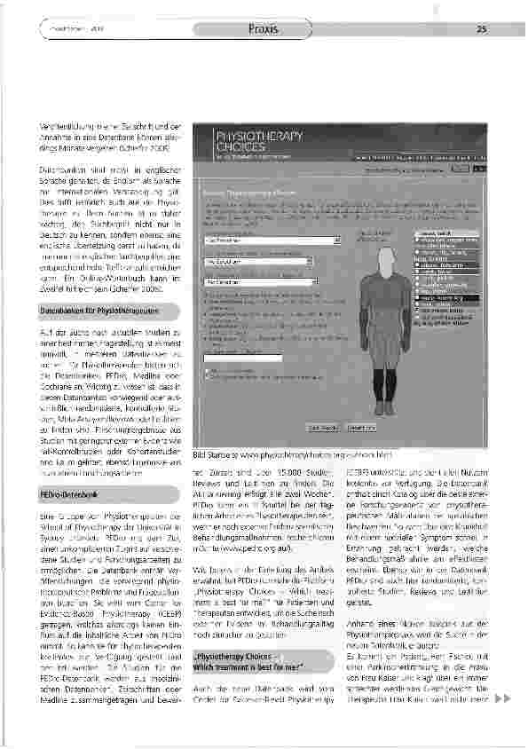 Vorschauseite 2: Evidenzbasierte Praxis - PEDro Datenbank