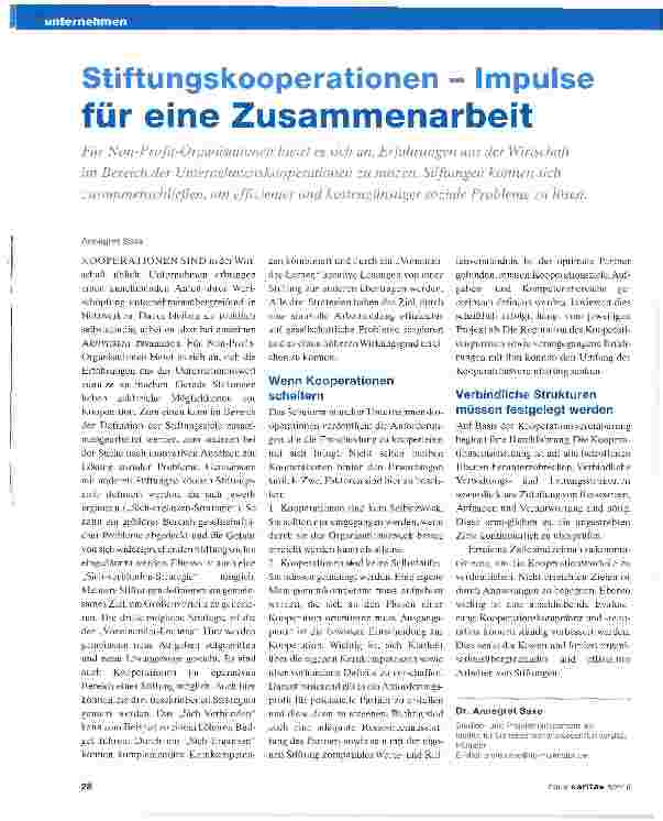 Vorschauseite 1: Stiftungskooperationen - Impulse für eine Zusammenarbeit
