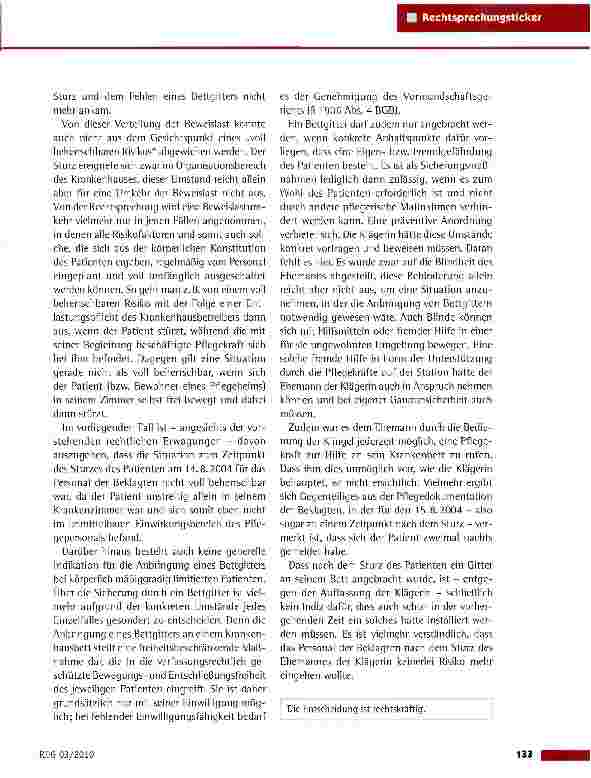 Vorschauseite 2: Schadensersatz wegen unterlassener Sicherung durch ein Bettgitter