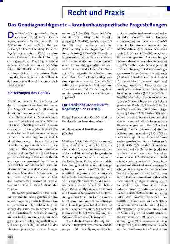 Vorschauseite 1: Das Gendiagnostikgesetz - krankenhausspezifische Fragestellungen