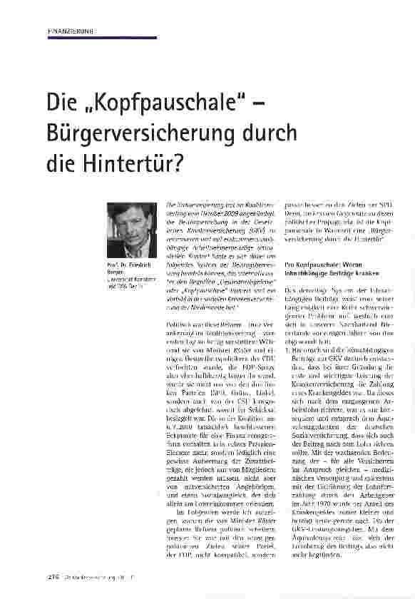 Vorschauseite 1: Die „Kopfpauschale -Bürgerversicherung durch die Hintertür?