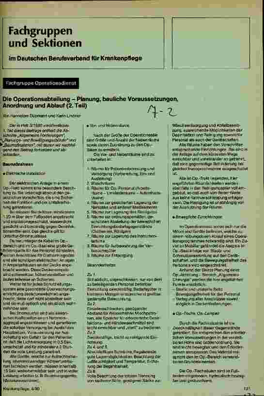 Vorschauseite 1: Die Operationsabteilung - Planung, bauliche Voraussetzungen, Anordnungen und Ablauf (2. Teil)
