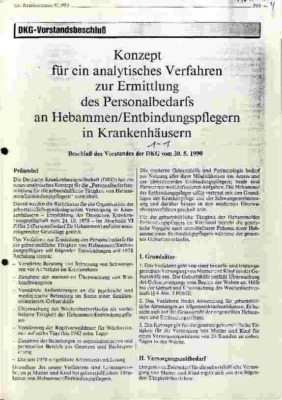 Vorschauseite 1: Konzept für ein analytisches Verfahren zur Ermittlung des Personalbedarfs an Hebammen/Entbindungspflegern in Krankenhäusern