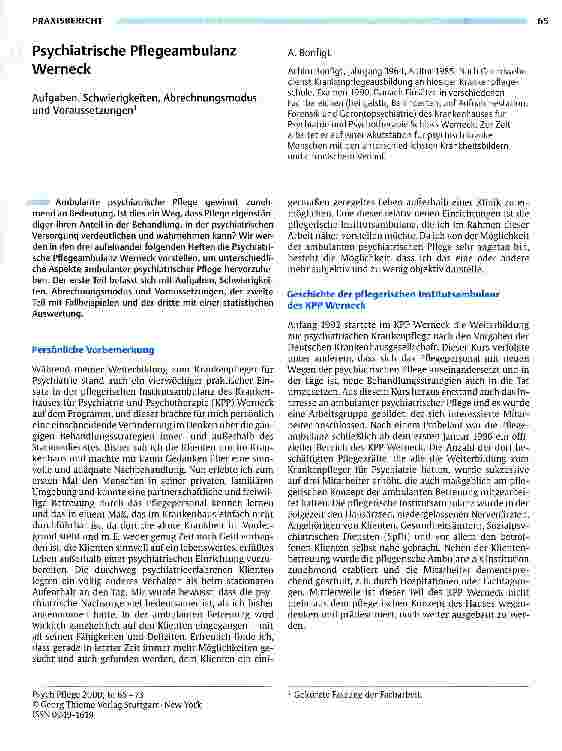 Vorschauseite 1: Psychiatrische Pflegeambulanz Werneck Aufgaben, Schwierigkeiten, Abrechnungsmodus und Voraussetzungen