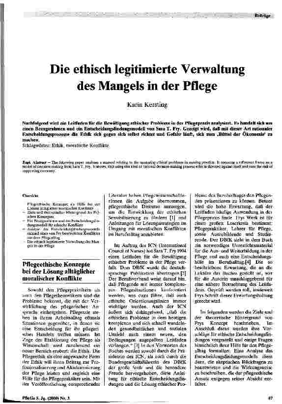 Vorschauseite 1: Die ethisch legitimierte Verwaltung des Mangels in der Pflege