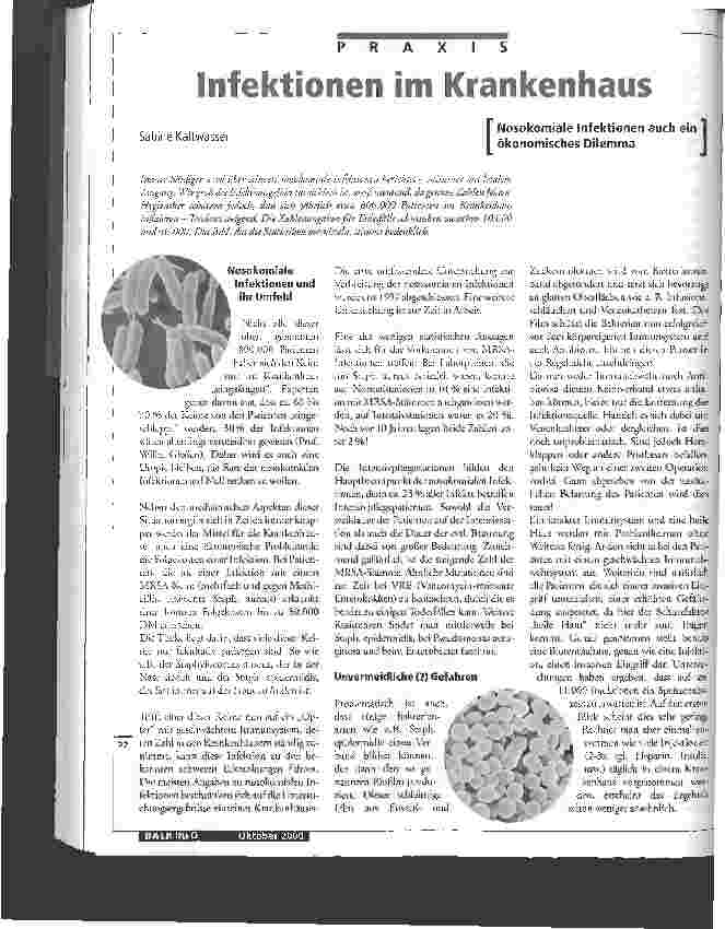 Vorschauseite 1: Infektion im Krankenhaus Nosokomiale Infektionen auch ein ökonomisches Dilemma