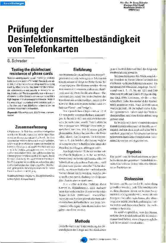 Vorschauseite 1: Prüfung der Desinfektionsmittelbeständgkeit von Telefonkarten