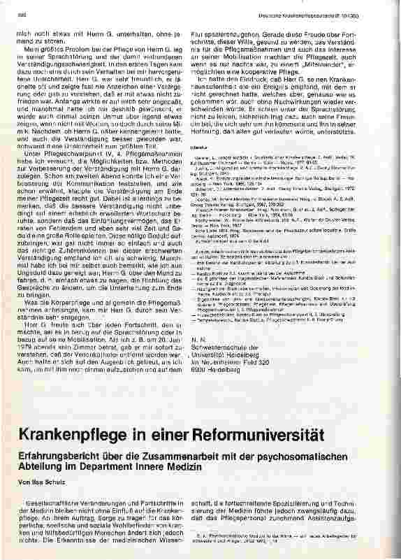 Vorschauseite 1: Krankenpflege in einer Reformuniversität. Erfahrungsbericht über die Zusammenarbeit mit der psychosomatischen Abteilung