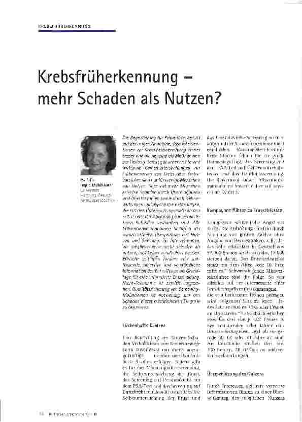 Vorschauseite 1: Krebsfrüherkennung -mehr Schaden als Nutzen?