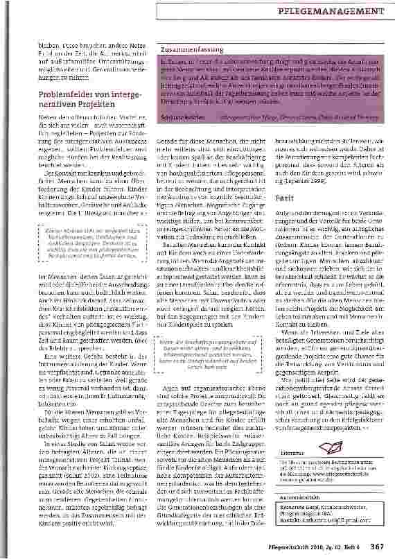 Vorschauseite 4: Intergenerative Pflege -ein Zukunftsmodell?