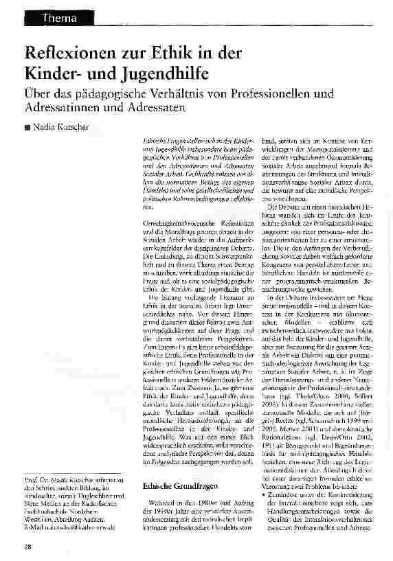 Vorschauseite 1: Reflexion zur Ethik in der Kinder und Jugendhilfe