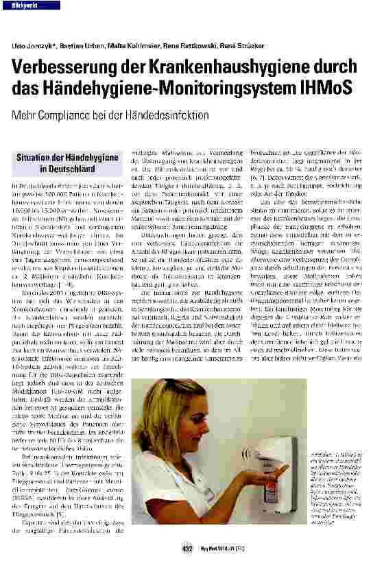Vorschauseite 1: Verbesserung der Krankenhaushygiene durch das Händehygiene-Monitoringsystem IHMoS